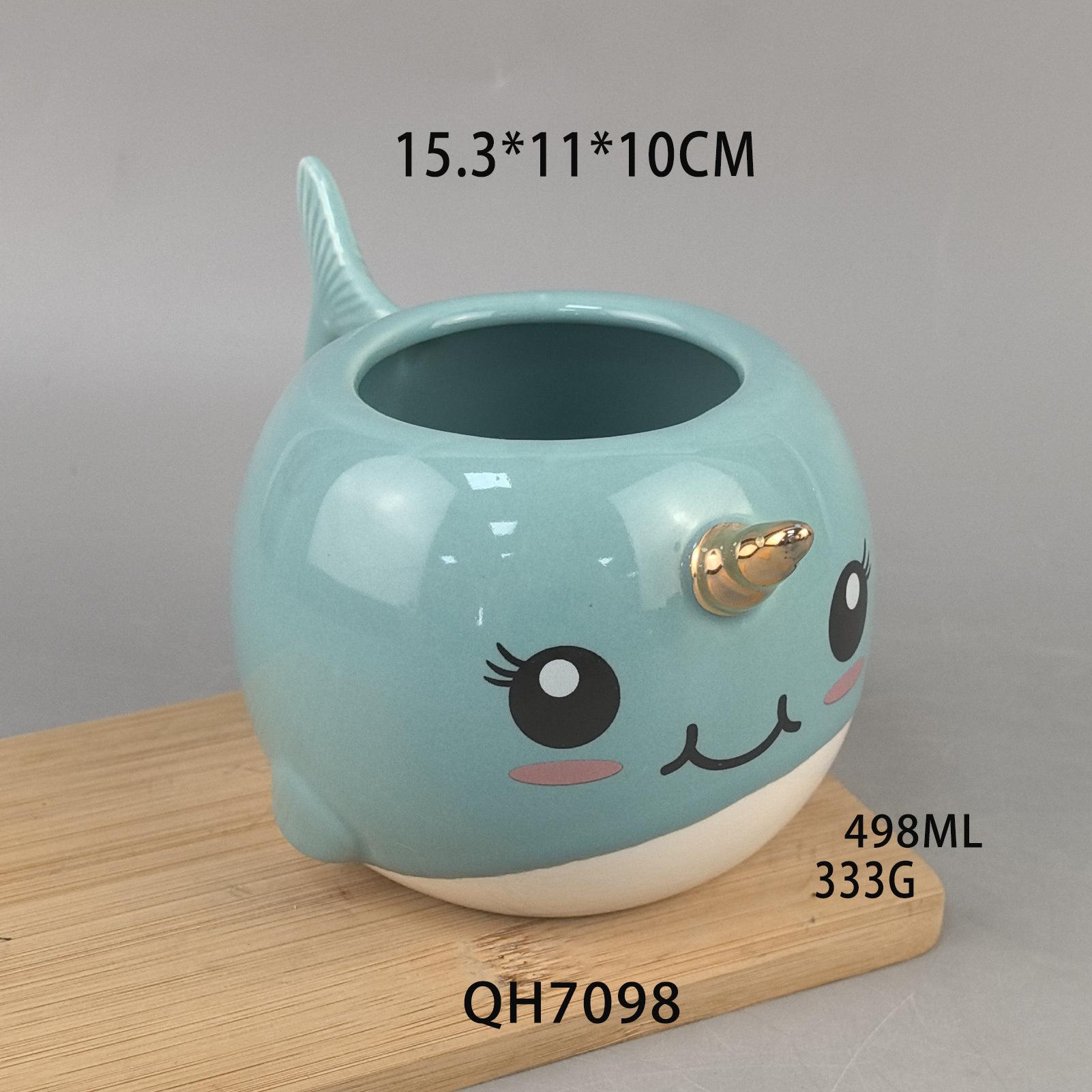 Whale Expression Cup, Medium Temperature Ceramic Mug, Cute Coffee Cup, Milk Cup, Water Cup, Creative Anime Cartoon Cup 401-500ml