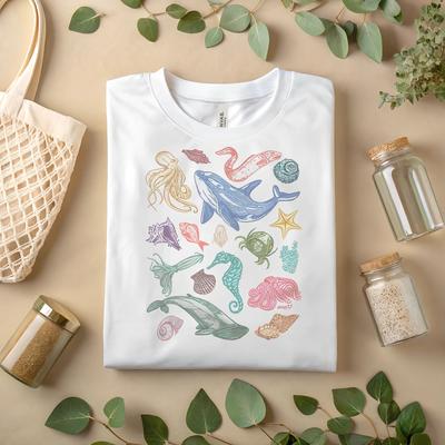 Ocean Animals Graphic T-Shirt Marine Life Sea Creatures Beach Gift Tee A57