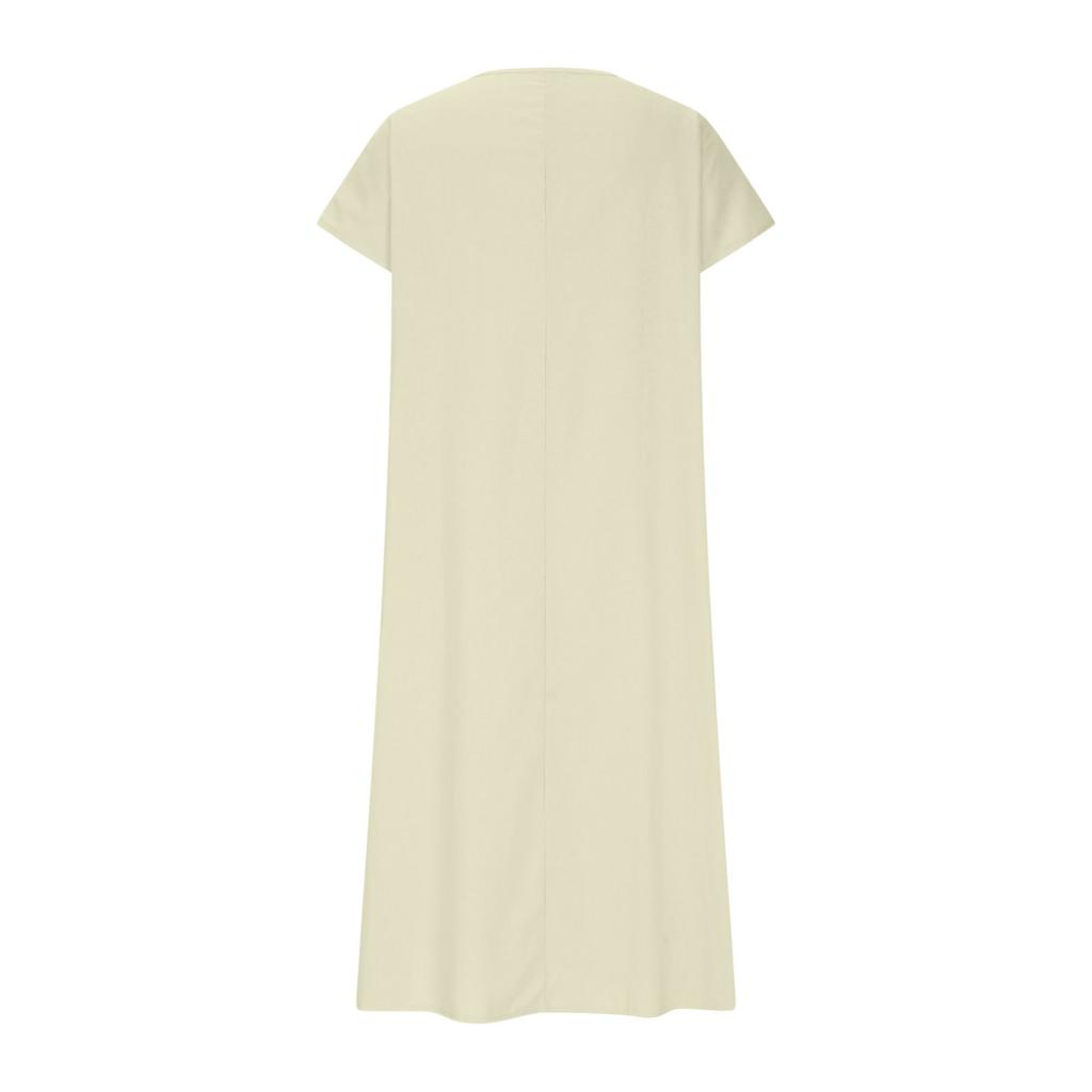 Fashion Women's Solid Color V-neck Long Dress Loose