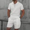 Nieuwe Koreaanse Trendy Geruite Polo met Kraag & Korte Broek Casual Sportset voor Mannen