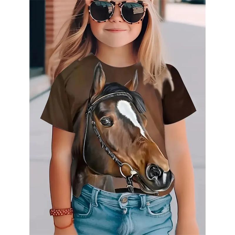 

Девочки Футболки Лето 3D Принт Мода Топы с коротким рукавом Повседневные футболки Одежда для девочек Детские футболки 160