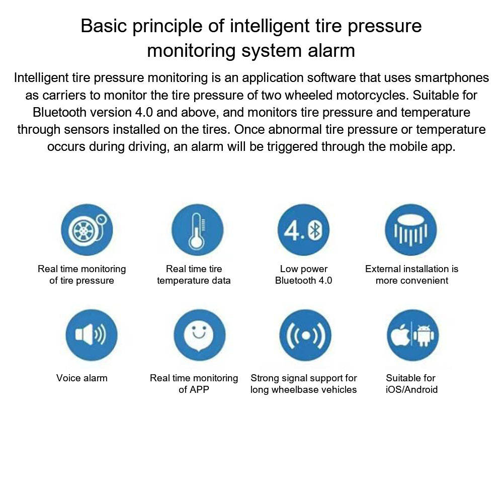 Car TPMS Tire Pressure Monitoring System Car Motorcycle 2/4PCS External Alarm Tire Pressure Sensors Bluetooth APP Phone Display