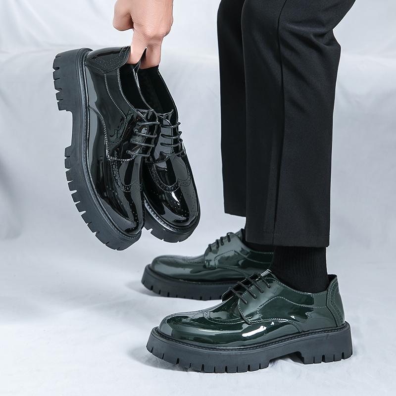 Fashion Lace Up Gentlemen's Wedding Shoes Brand Oxford Shoes Men Thick Sole Leather Shoes Mirror All-match Business Formal Men Footwear