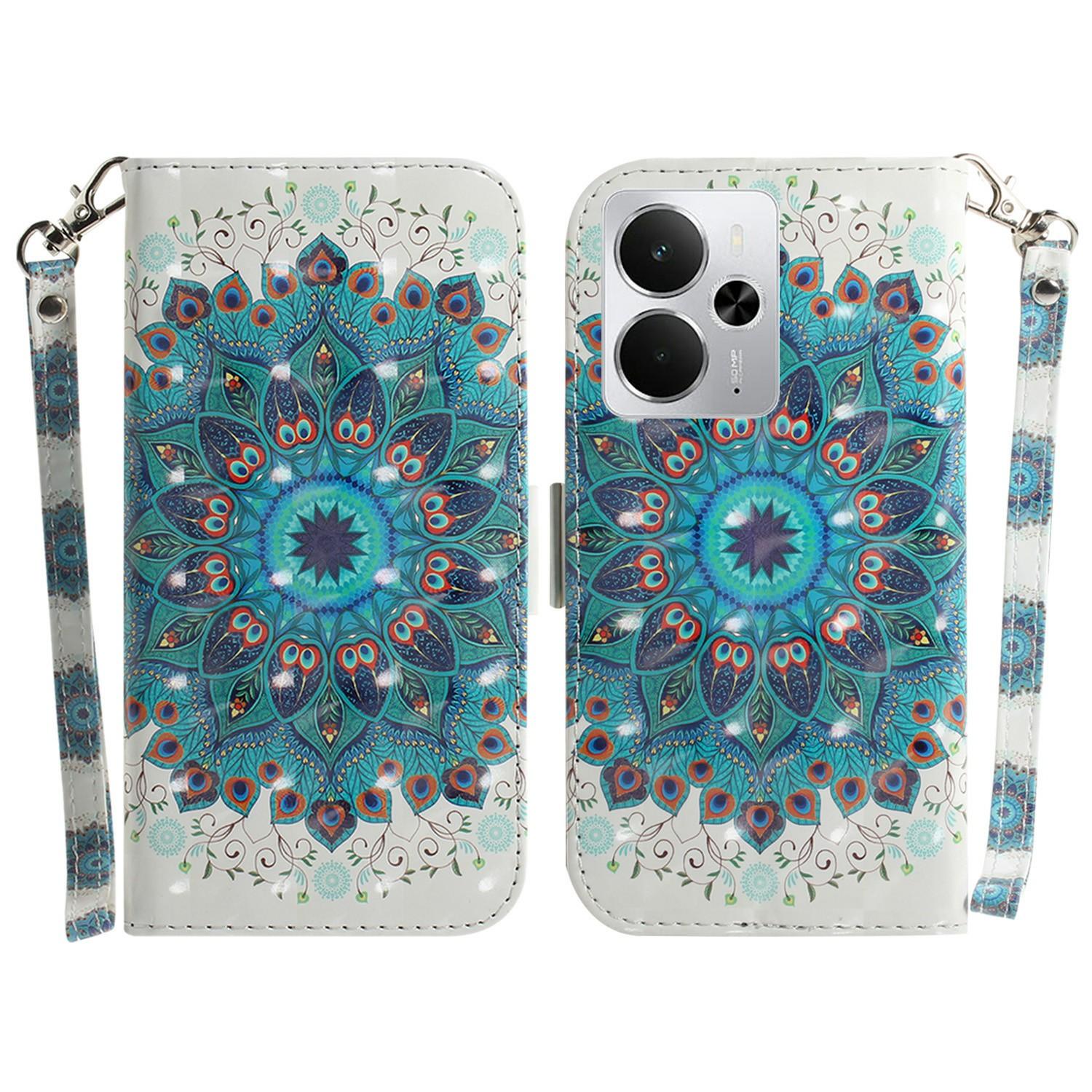 

Для Realme 14 5G Чохол з візерунком Друк Шкіряний Гаманець Чохол для телефону з ремінцем на зап ястя D