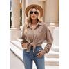 Autumn and Winter Casual Loose Pocket Waffle Fashion Women's Blouses & Shirts