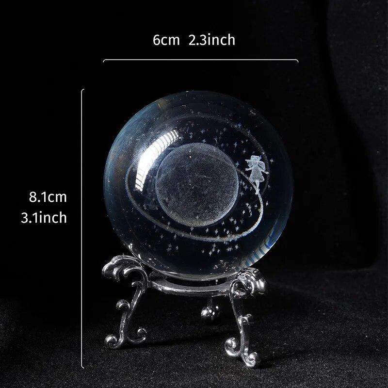 60mm 3D Crystal Ball Laser Engraved Glass Ornaments Animal Figurine Collectibles Paperweight Home Art Decor with Stand