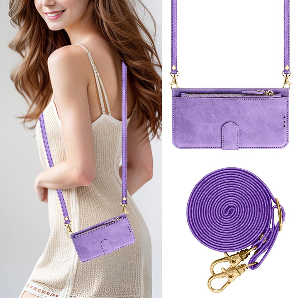 Compact Solid Color Zipper Phone Case with Card Slot & Anti-fall Protection