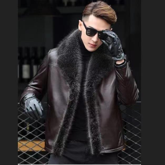 

FiveFive Мужская меховая кожаная куртка Мужское меховое зимнее пальто Теплая кожаная верхняя одежда S