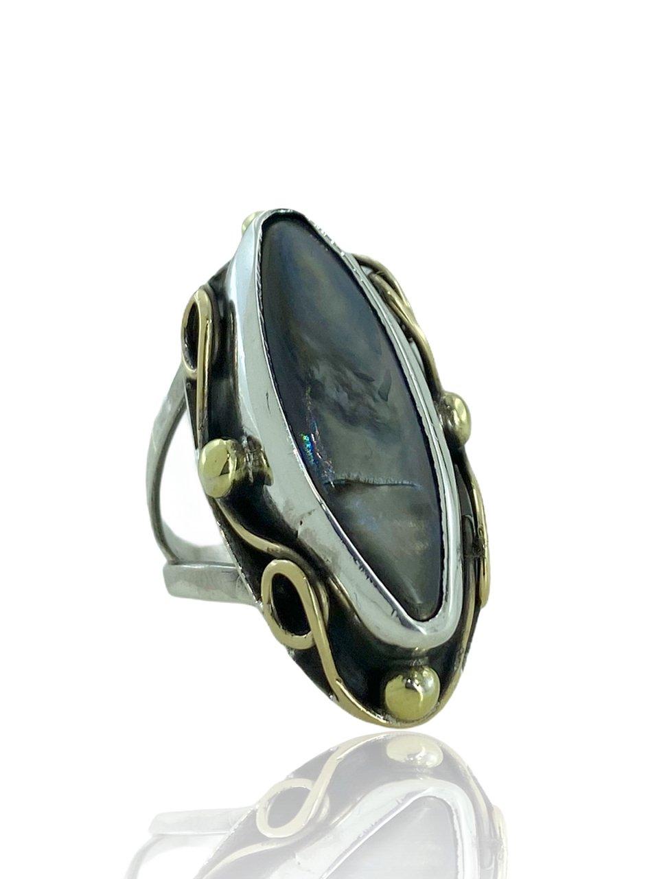 

Аутентичное серебряное кольцо ручной работы 925 пробы с черным перламутром