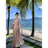 French Super Fairy Streamer Neck Dress Spring and Summer Vacation Style Pure Desire Sexy Waist Pleated Collar Mesh Dress