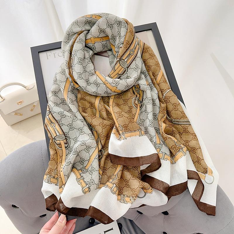 Elegant literary and artistic fan, niche creative printed scarf, high-end sense, fashionable temperament, air-conditioned room with shawl outside