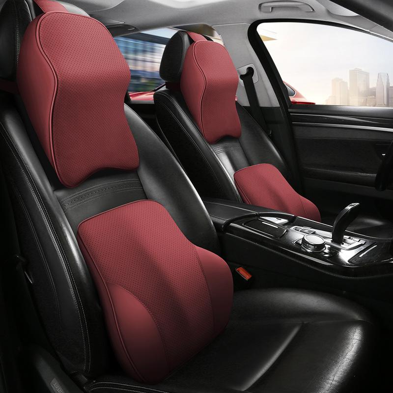 Breathable Nappa Leather Memory Foam Car Headrest & Lumbar Support Pillow