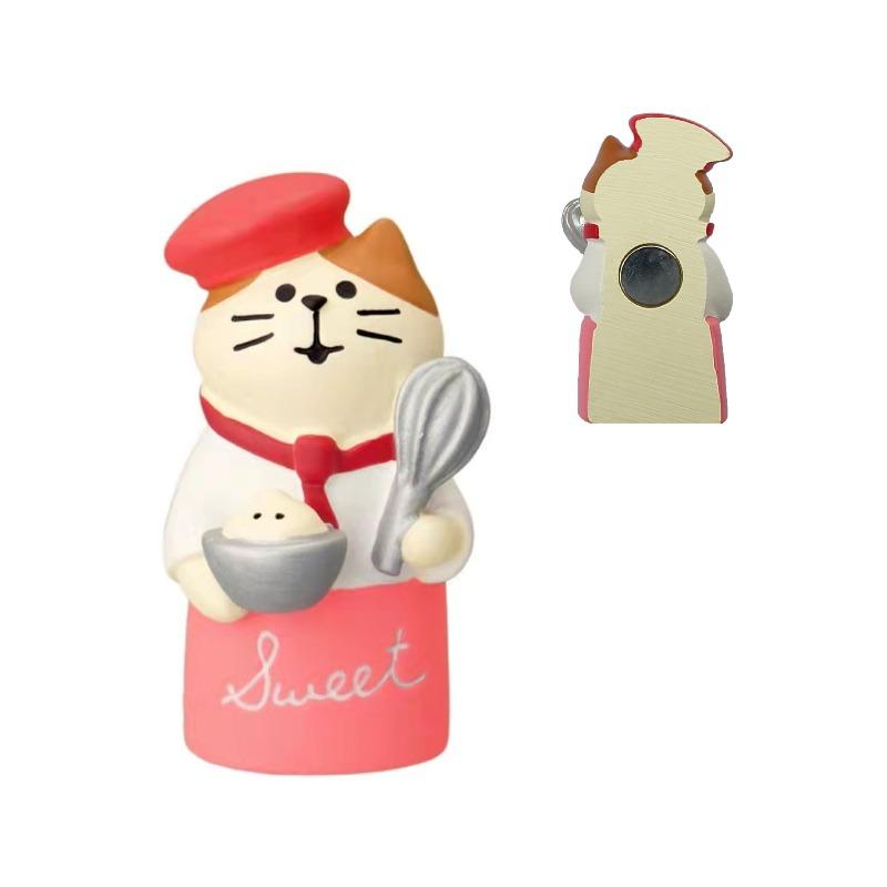 Japanese cat refrigerator sticker, grocery zakka cute bread coffee shop decoration gift miniature resin ornament