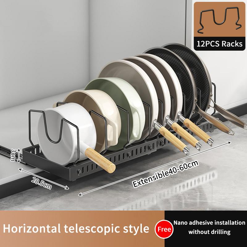 Выдвижной органайзер для кастрюль и сковородок с возможностью расширения для шкафа, держатель для крышек кастрюль с 10/12 регулируемыми разделителями для хранения кухонной посуды
