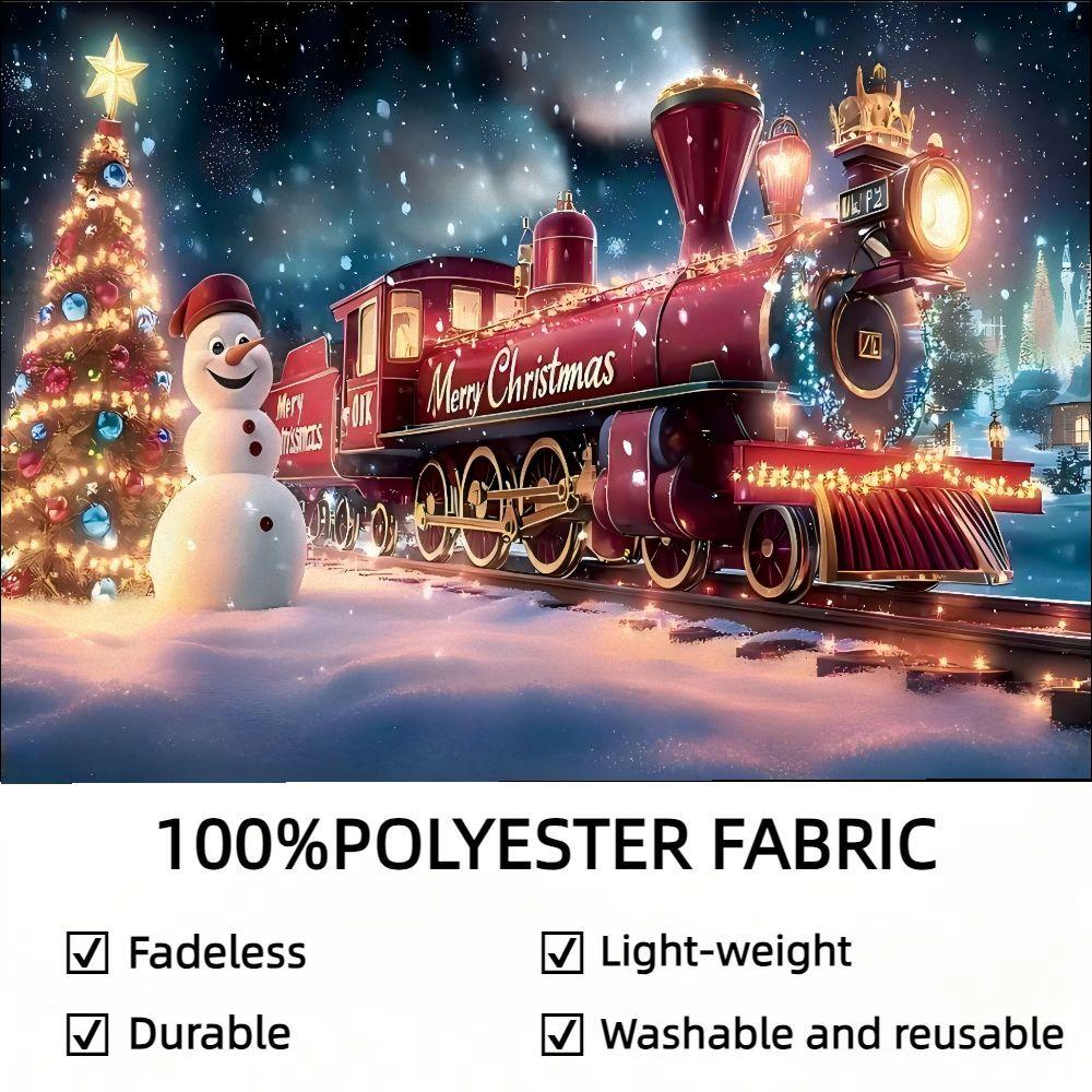 1pc Christmas background banner featuring a train and snowman design is suitable for Christmas-themed decorations party