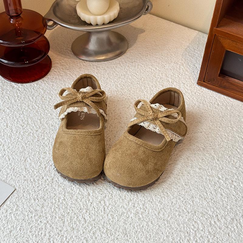 Girls Shoes Khaki Lace Lace Bow Girls Princess Shoes Four Seasons Lightweight Children's Shoes