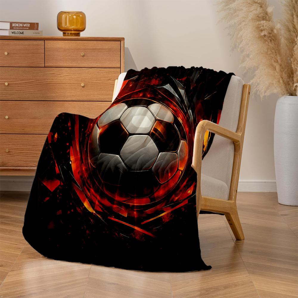 1pc Soccer Ball Print Flannel Blanket - High Weight Soft Warmth, Light -Friendly All-Season Throw for Sofa, Bed, Office & Travel