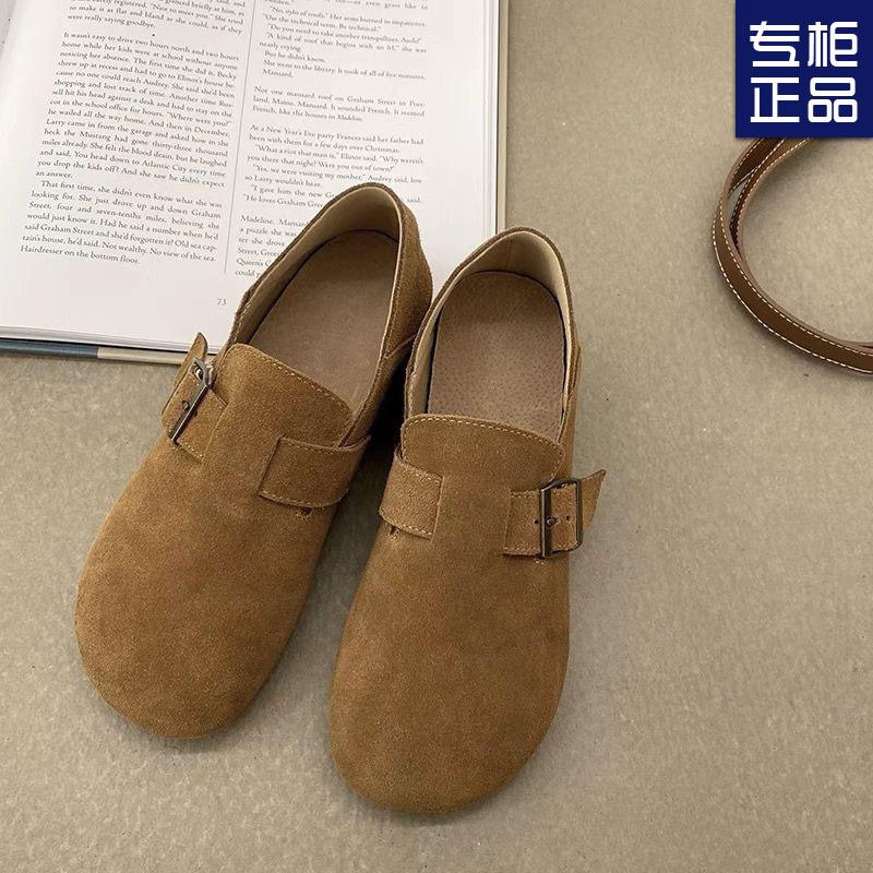 Frosted shoes spring new flat-soled retro single shoes one-pedal round head shoes women