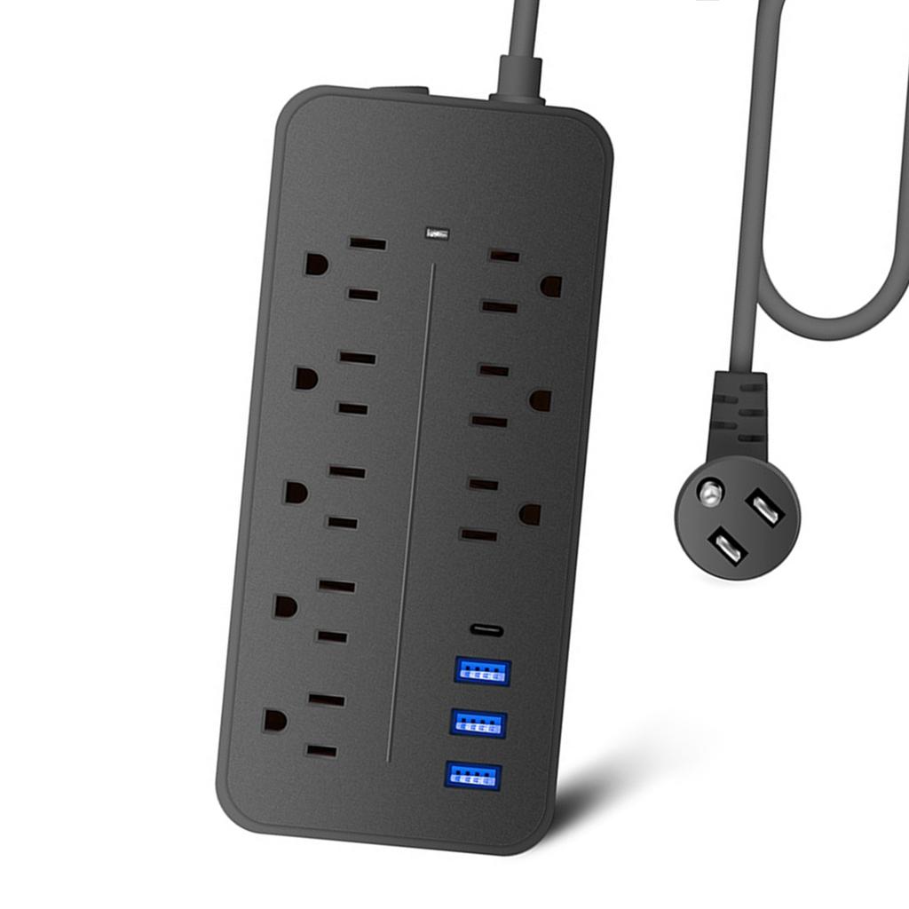 12-in-1   Protector Power Strip Extension Cord Flat Plug Power Strip with   Cord 8 Outlets and 3 USB & 1   Port 1700J Wall Mount Desk P