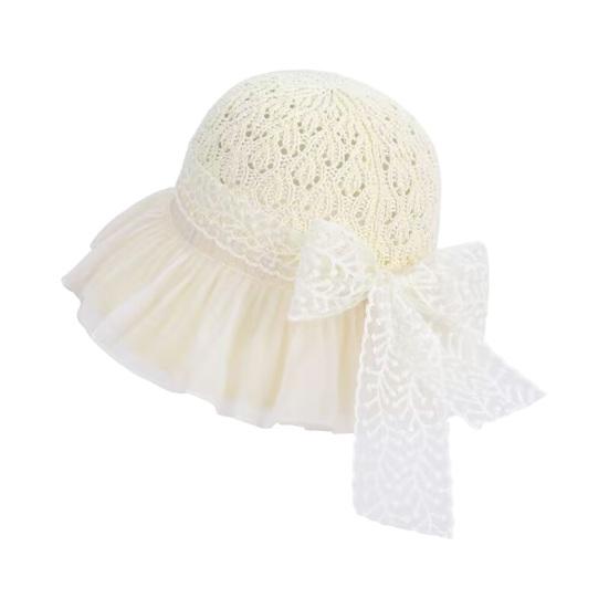 Bucket Hat High-Density Sunscreen Fabric Wide Brim Fisherman Hat Bowknot Lace-up Mesh Yarn Decor Travel Sun Hat