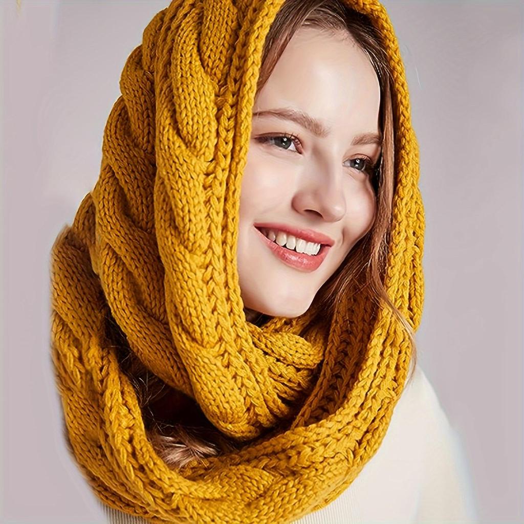 Thick Winter Warmth Women's Elegant Plush Cable Scarf Elastic Solid Color Design for Outdoor Windproof & Fashion Scarf