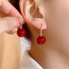 2024 French Minimalist Red Pearl Earrings: Elegant Retro High-End Ear Hooks for a Festive New Year