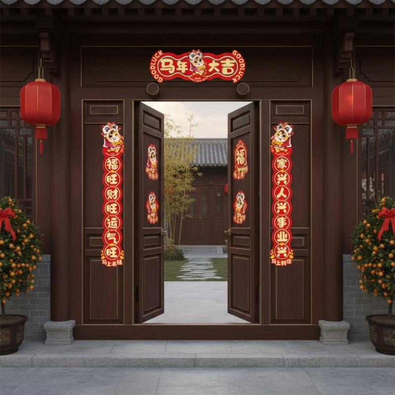 2026 Horse Year Couplets Set With Auspicious Blessing For Spring Festival Door Decorations Premium Red Paper P9YB