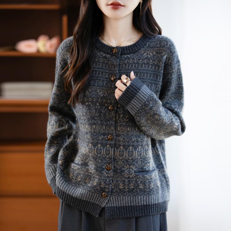 QingHe Cashmere Women's 30% Cashmere Cardigan - Soft & Warm Wool Blend Sweater