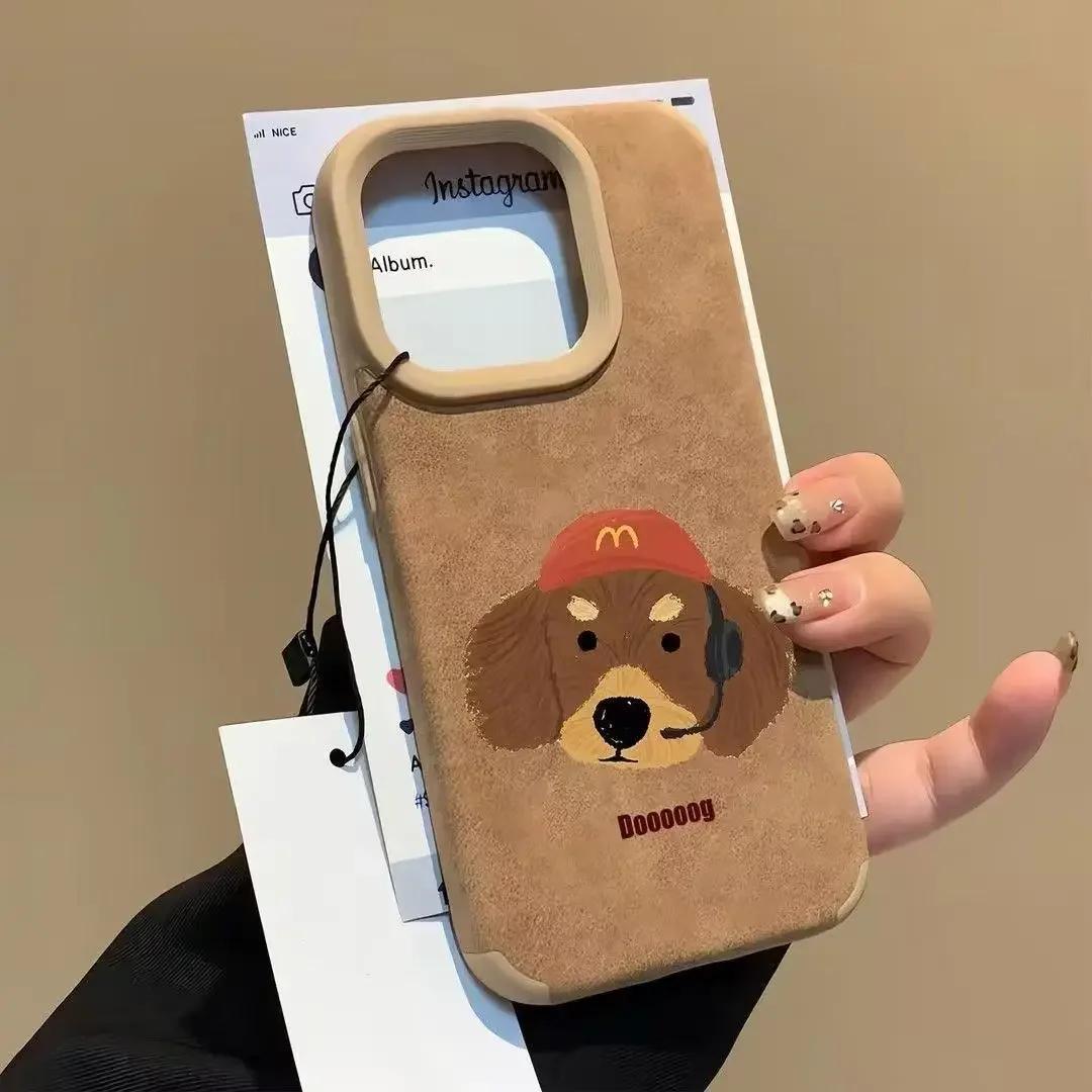 

Cute Dog Cat Suede Bonded Leather Phone Case For iPhone 11 12 13 14 15 16 Pro Max XS X XR 16 Plus Shockproof Matte Bumper Cover iPhone XR