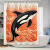 Vibrant Whale Print Shower Curtain Modern Bathroom Decor In Orange Black Pattern for Home Bath Accessories 72 X 84 In