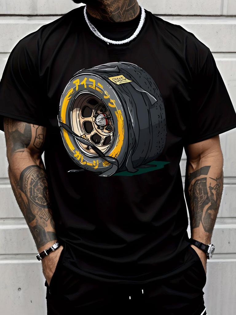 Unisex Short Sleeve T Shirt Racing Tire Wheel Graphic Tee Car Sport Print Tops Summer Soft Cotton Casual Street Wear For Adult Male