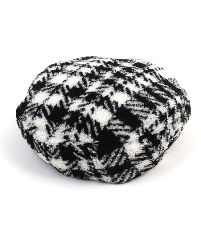 Fleece Black Check Beret