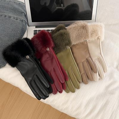 Leather Gloves for Women In Winter Versatile  Velvet  Thickened  Warm and Cold Proof Outdoor Riding Driving  Touch Screen Trend