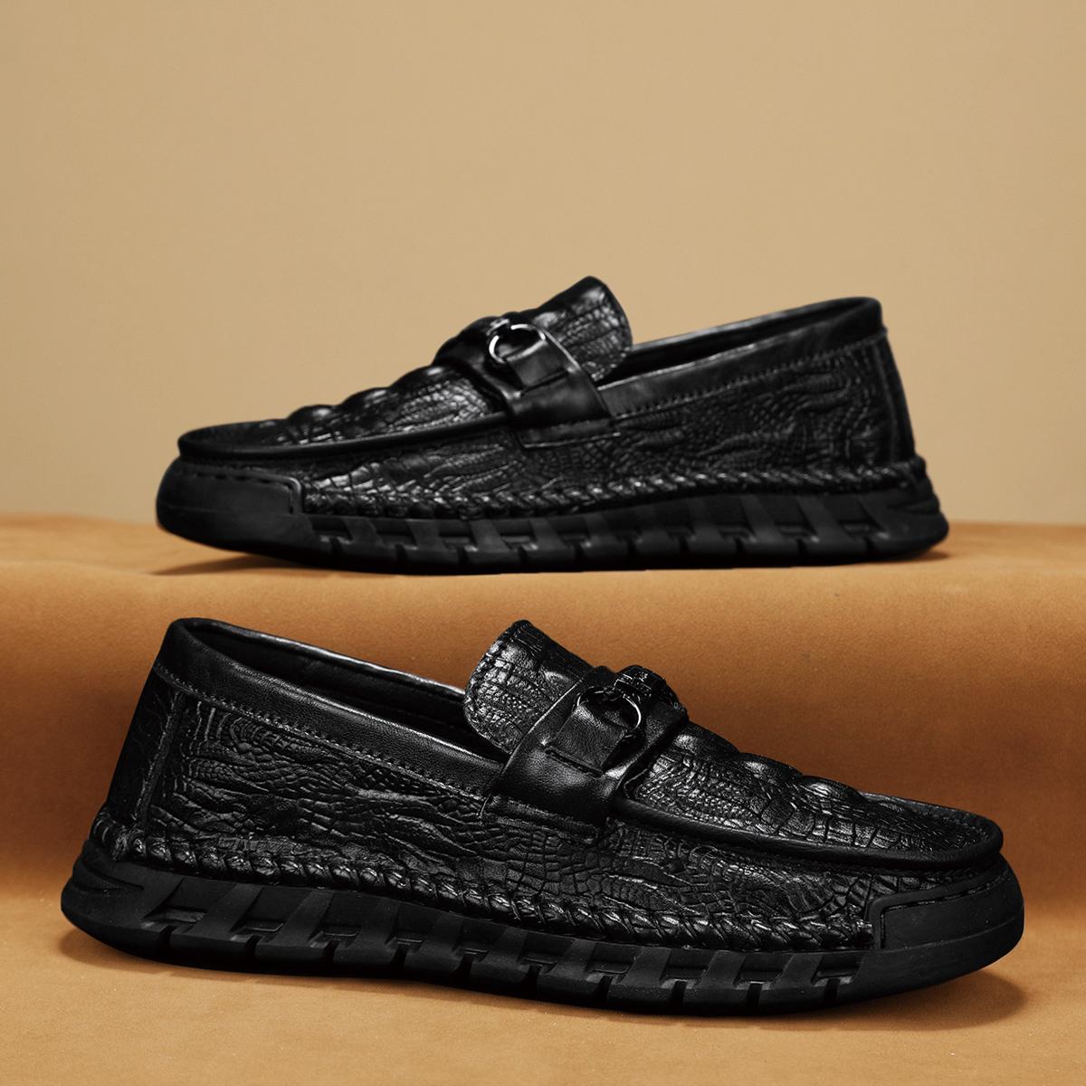 

Мужская повседневная обувь из кожи с крокодиловым узором, мужские классические лоферы в британском стиле, мужские туфли на плоской подошве для вечеринок и свадеб 46 чёрный