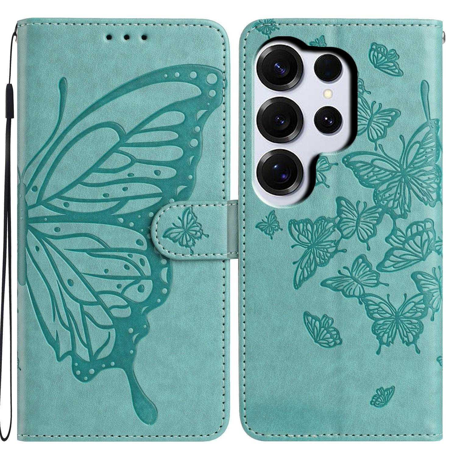 

For Samsung Galaxy S26 Ultra Case Butterfly Imprinted Wallet Stand PU Leather Flip Phone Cover with Strap