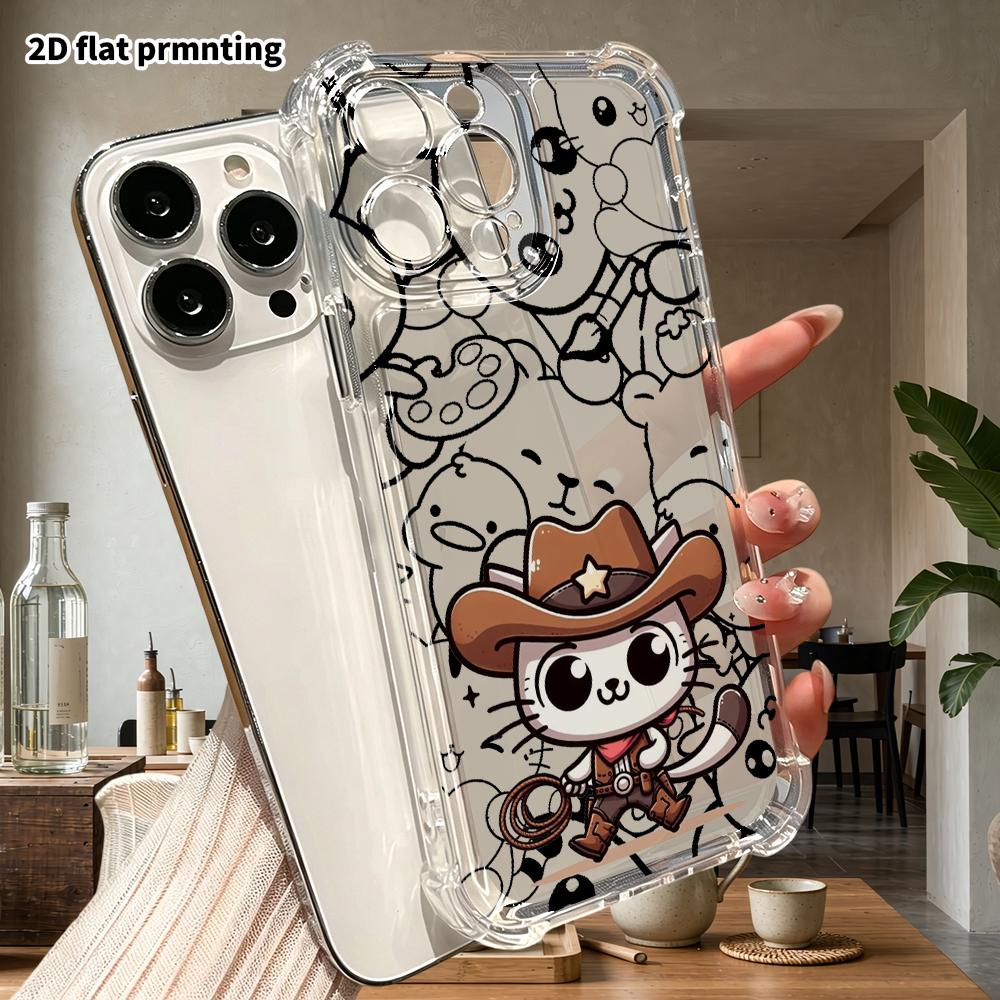 Phone case: 2D flat, suitable for iPhone 18 17 16 15 14 13 Pro protective case, denim kitten, perfect Christmas and Halloween holiday gift