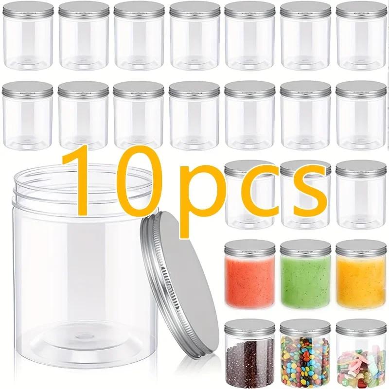 5/10PCS Round Plastic Storage Containers with Aluminium Lids, Transparent Reusable Jars for Small Items, Hand Wash Only