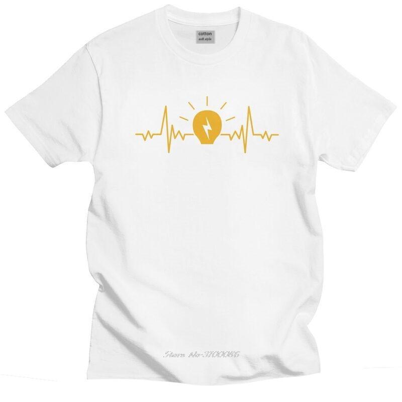 Electrician Heartbeat Light Bulb T Shirts Short Sleeved Electric Engineer Power T-shirt Printed Tee Cotton Slim Fit Tshirt Merch