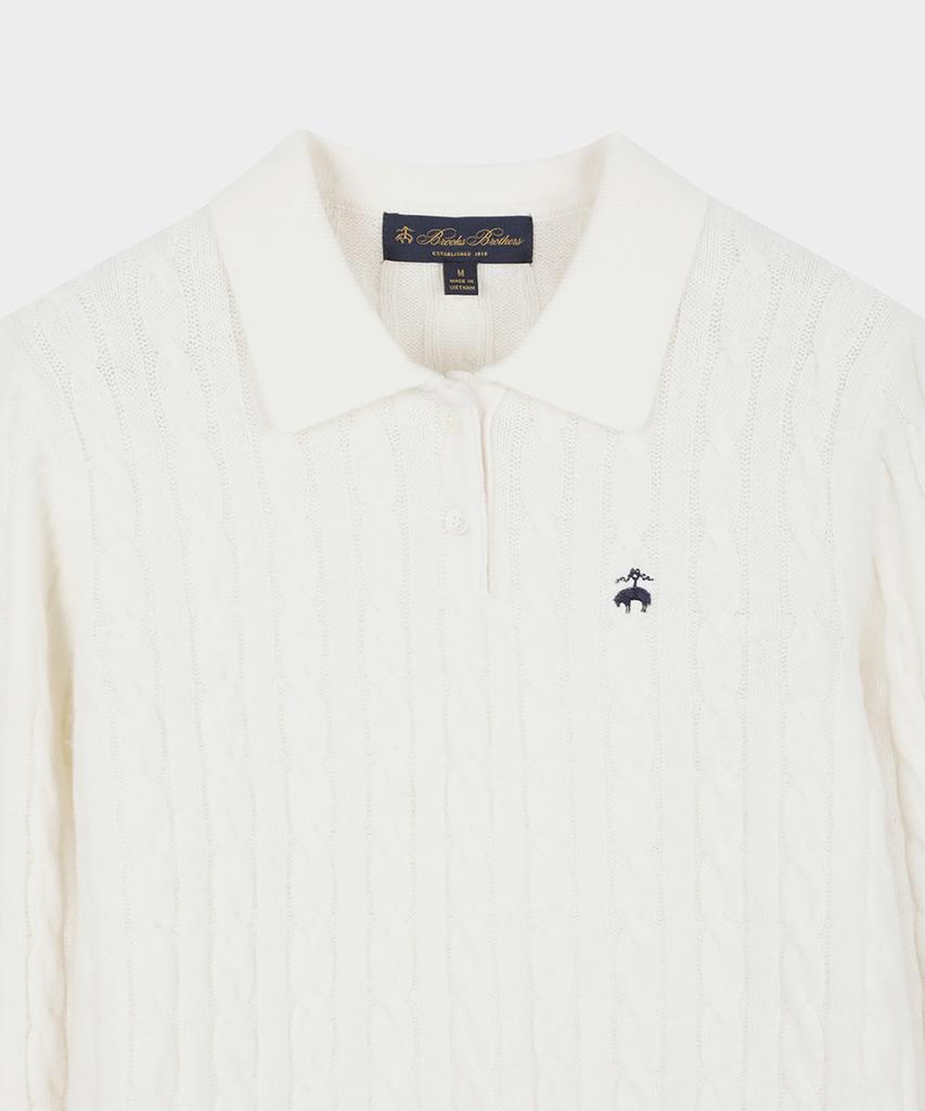 BROOKS BROTHERS [Women'S] Wool Cable Polo Sweater (Ivory) (Bbwtwb0002Bef)