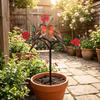 2D Flat Red Bird Garden Stake Iron Handmade Flower Branch Ground Plug Animals Pattern Funny Outdoor Yard Art Yard Ornament