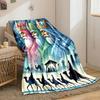 Three crowned figures above a nativity scene with camel riders below. for all seasons blanket lunch break throw gift