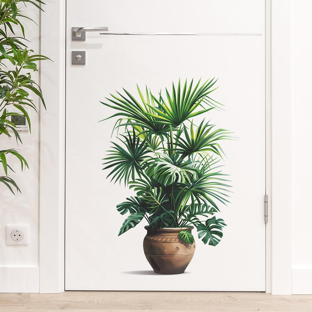 1PC Green Plant Potted Plant Simulation Flower Pot Wall Sticker Bedroom Living Room Foyer Home Wall Decoration Sticker