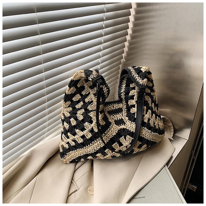 

Woven bag women s new trendy fashion beach vacation shoulder bag crossbody bucket bag straw bag чёрный