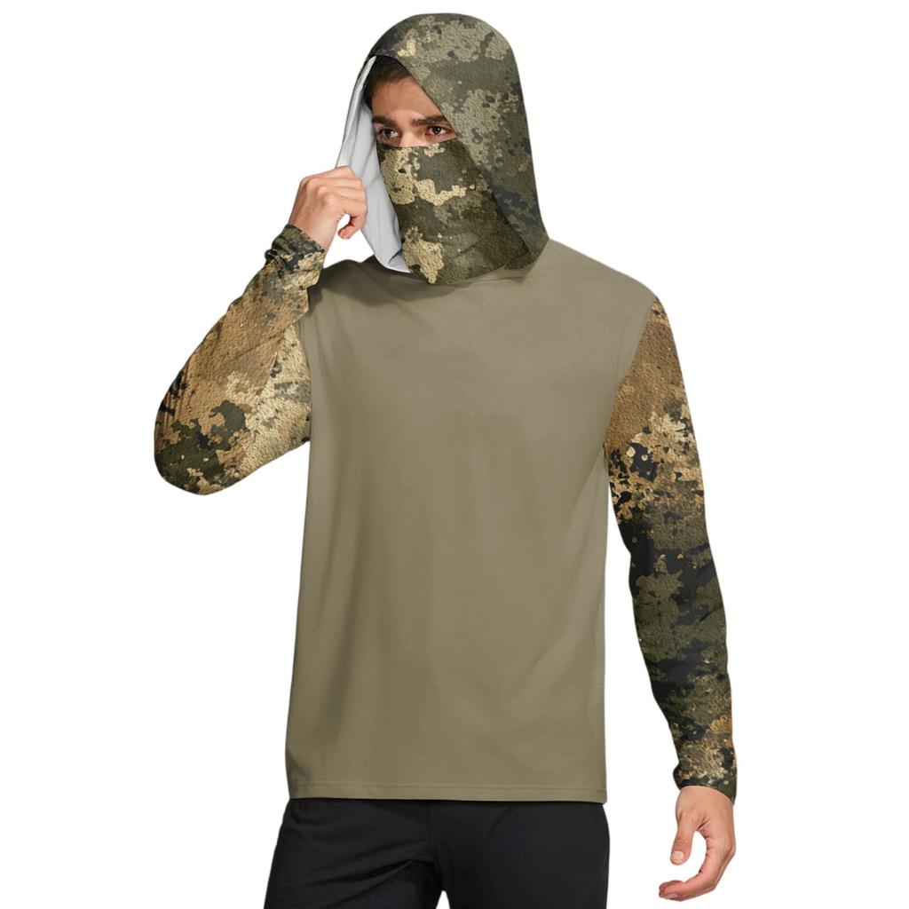 Men's Shirt With Mask Lightweight Long Sleeve Hooded Hiking Fishing Performance