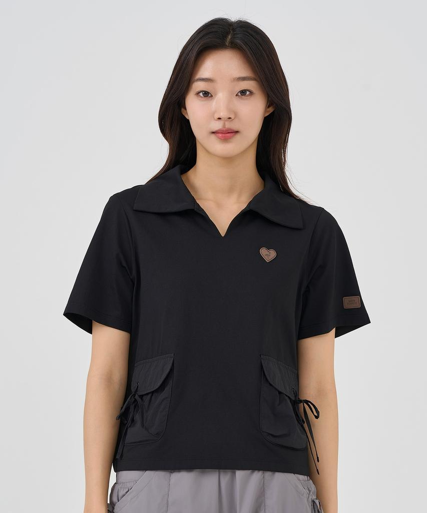 BBC EARTH W String Woven Pocket Collar T-Shirt_Black