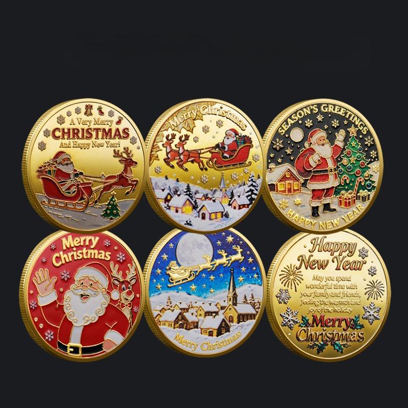Vánoční pamětní mince, mince Santa Clause, zlatá mince Sněžný dům losa, sváteční pamětní, mince s novoročním požehnáním, dětský vánoční dárek
