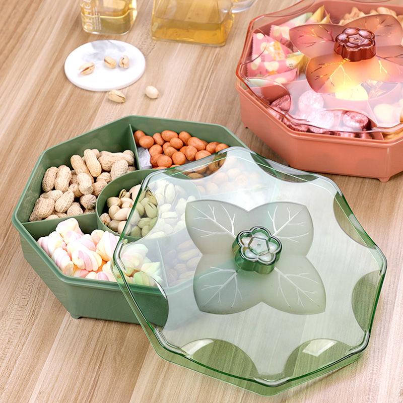 Creative Divided Candy Box With Lid Living Room Office Transparent Snack Tray Fruit Tray New Year Festive Plastic Dried Fruit