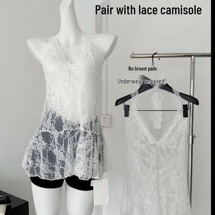 Retro Lace Patchwork Halter Tie-Up Tank Dress for Women