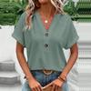 Ladies Shirt Fashion Casual Summer Solid Color Printed Short Sleeve V Neck Tops and Blouses