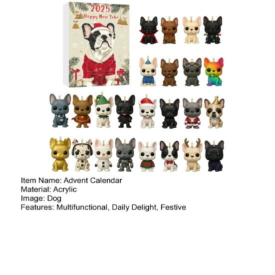 Christmas Dog Advent Calendar 24 Days Acrylic Ornament for Tree Decor Festive Countdown Surprise